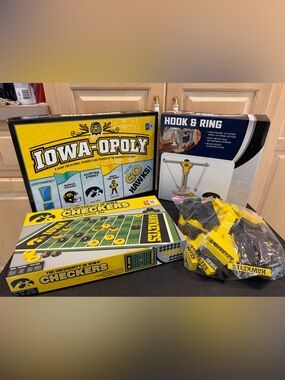 Set of 4 University of Iowa Board Games Monopoly, Jenga, Checkers, Hook & Toss